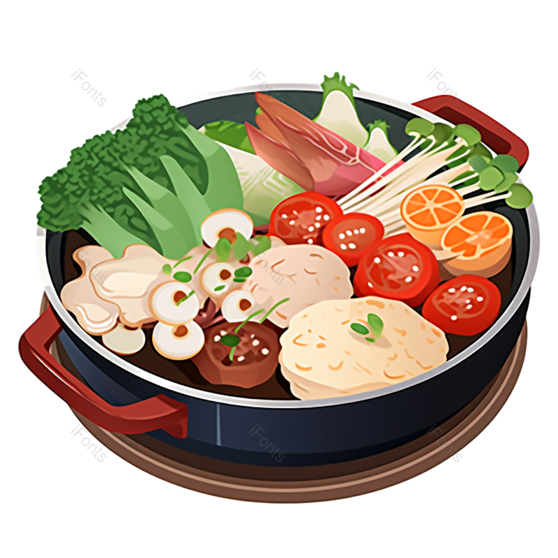 插画图片,蔬菜元素,过年PNG,火锅免抠素材